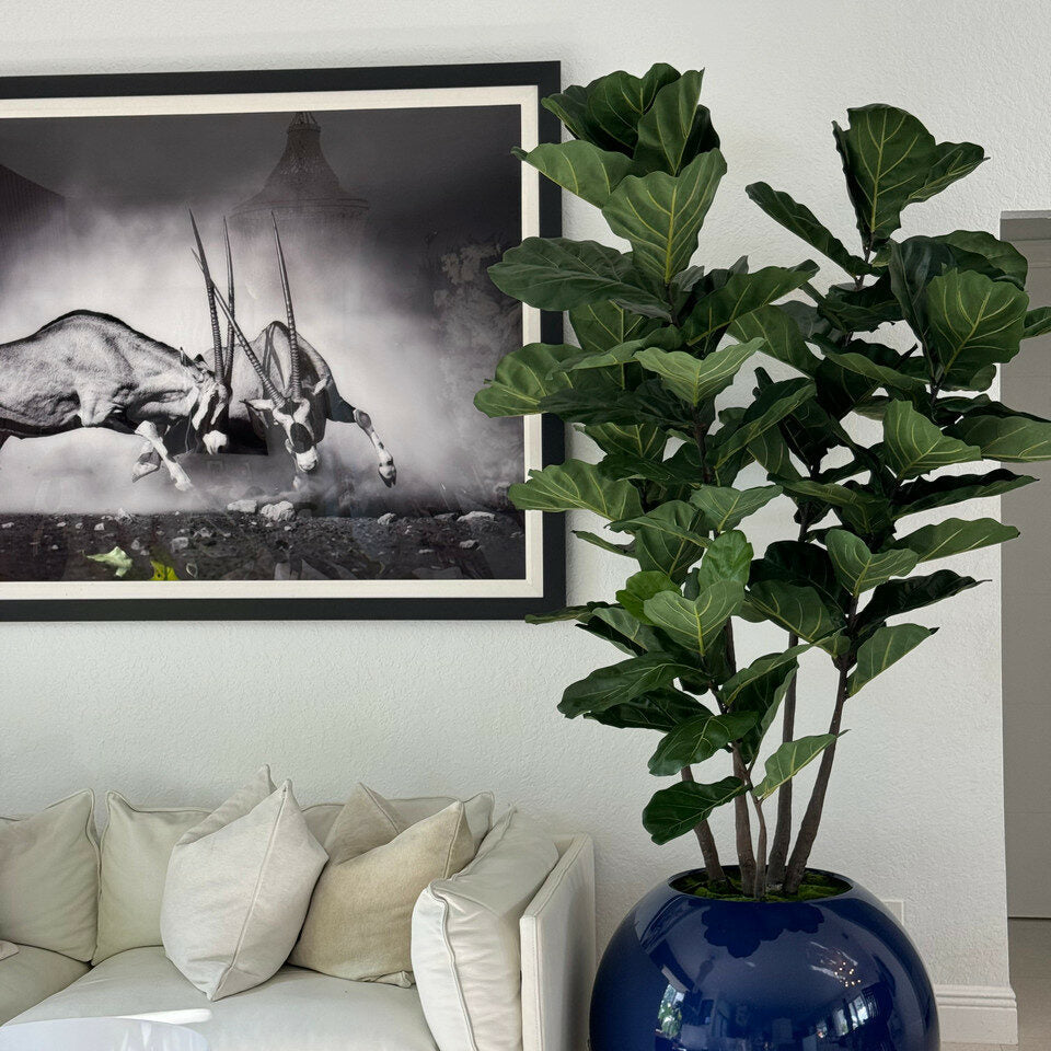 30″ Blaue Globusvase mit Geigen-Feige